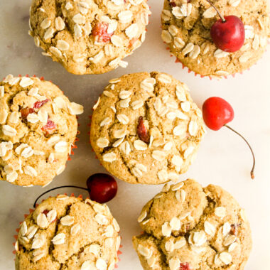 Soft and moist cornmeal muffins with fresh cherries