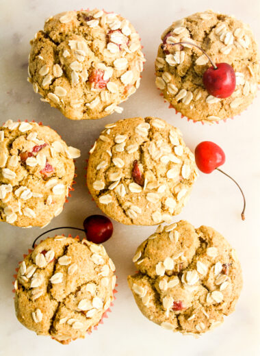 Soft and moist cornmeal muffins with fresh cherries