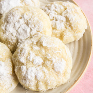 Soft and gooey lemon cream cheese cookies with crinkly sugar tops
