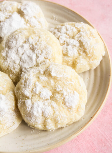 Soft and gooey lemon cream cheese cookies with crinkly sugar tops