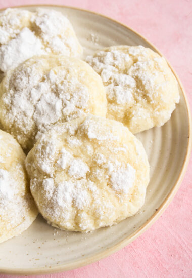 Soft and gooey lemon cream cheese cookies with crinkly sugar tops