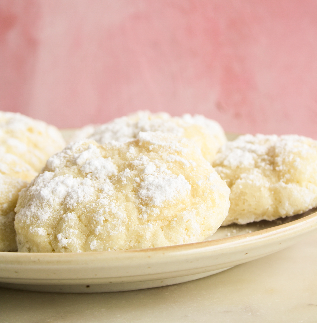 Soft and gooey lemon cream cheese cookies with crinkly sugar tops