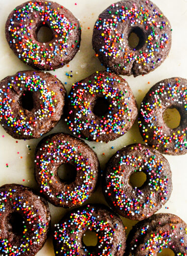 Fried, yeasted chocolate donuts with cocoa glaze