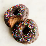 Fried, yeasted chocolate donuts with cocoa glaze