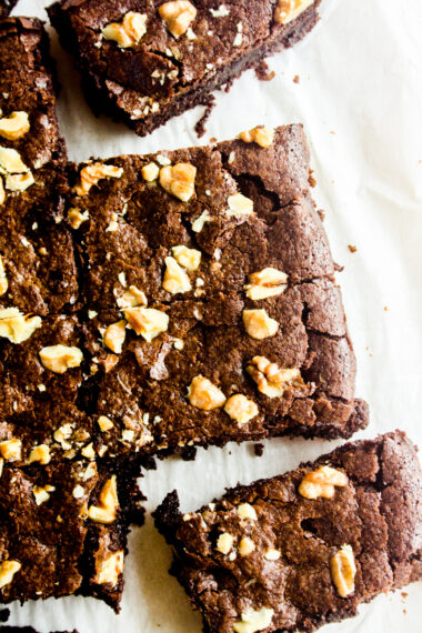 Gooey, fudgy brownies made with cocoa and no melted chocolate