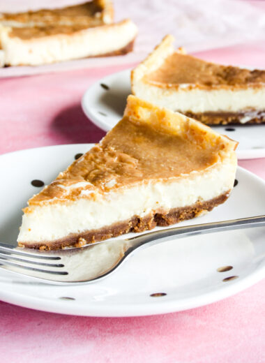 Tangy, creamy, classic baked cheesecake made without eggs