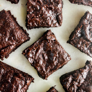 The best fudgy eggless brownies with a shiny crackly crust!