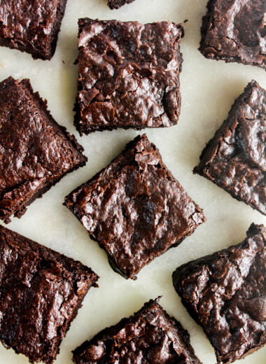 The best fudgy eggless brownies with a shiny crackly crust!