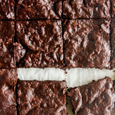 The best fudgy eggless brownies with a shiny crackly crust!