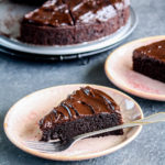 Moist, rich chocolate cake made with beetroot puree, topped with chocolate ganache