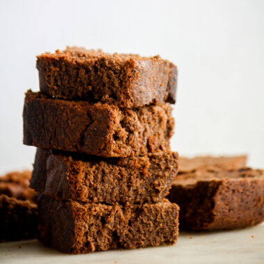 Soft chocolate pound cake with melted chocolate and cocoa