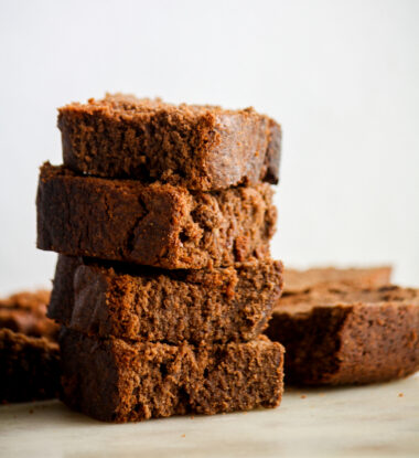 Soft chocolate pound cake with melted chocolate and cocoa
