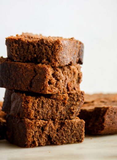 Soft chocolate pound cake with melted chocolate and cocoa