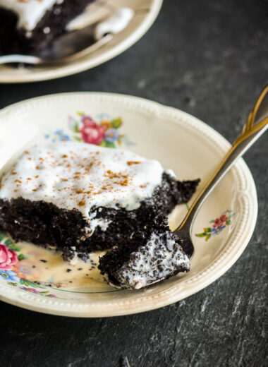 A moist, chocolatey cake soaked in a boozy mixture of cream, condensed milk and evaporated milk