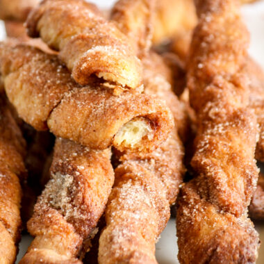 Flaky buttery Danish dough twists coated in cinnamon sugar