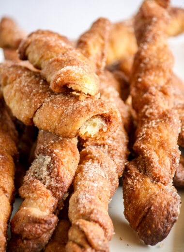 Flaky buttery Danish dough twists coated in cinnamon sugar