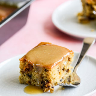 Moist date cake with a buttery toffee sauce
