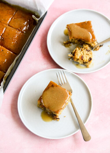 Moist date cake with a buttery toffee sauce