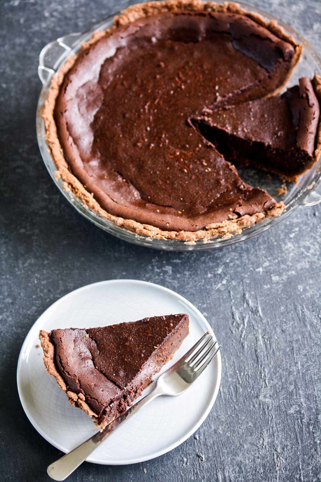A rich, decadent chocolate and cream filling in a chocolate pie crust