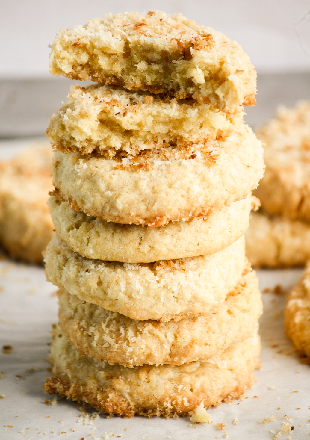 Buttery coconut cookies with soft centers and crispy edges