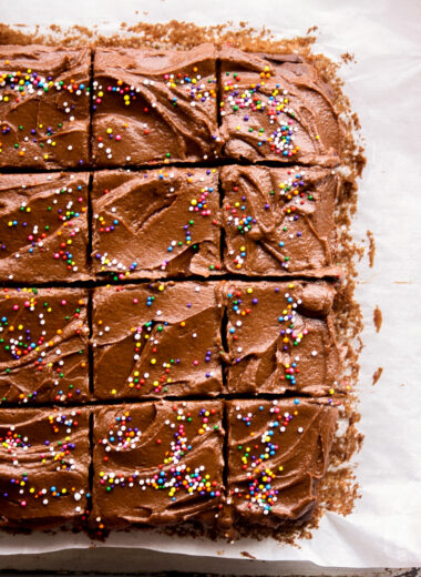 Soft, easy chocolate cake with a fudgy chocolate frosting!