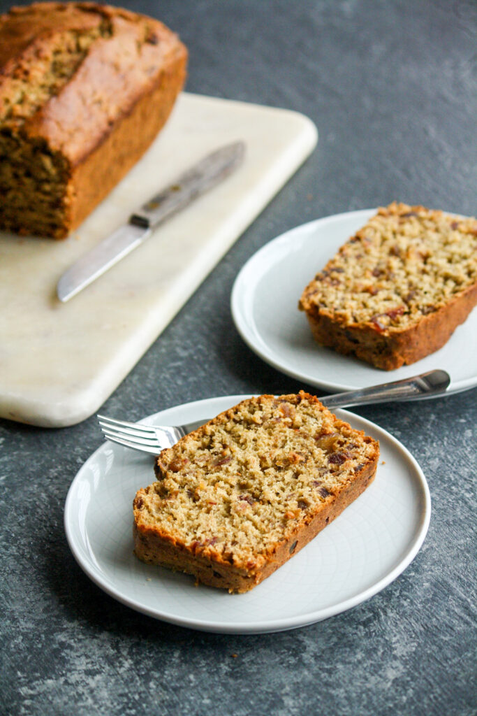 Soft, citrusy loaf cake with rum-soaked dates