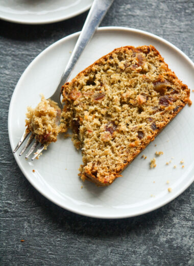 Soft, citrusy loaf cake with rum-soaked dates