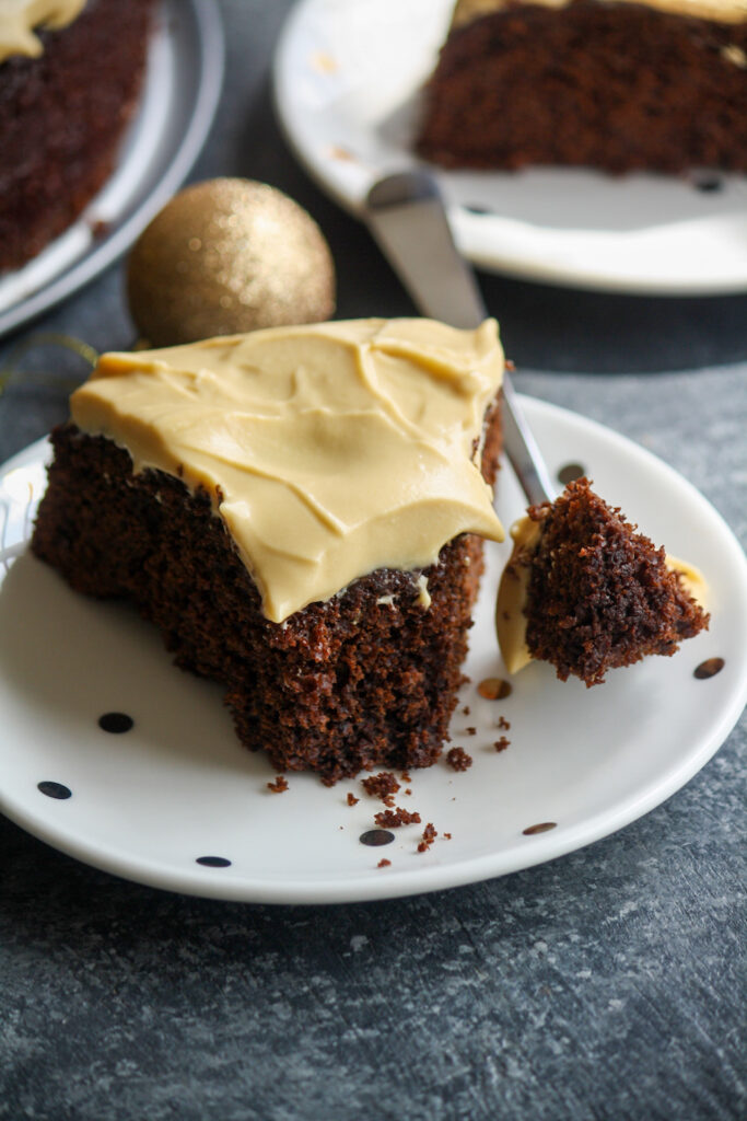 Soft spiced chocolate and ginger cake with tangy cream cheese frosting