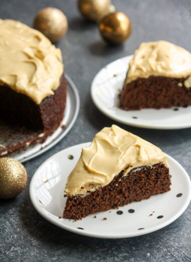 Soft spiced chocolate and ginger cake with tangy cream cheese frosting