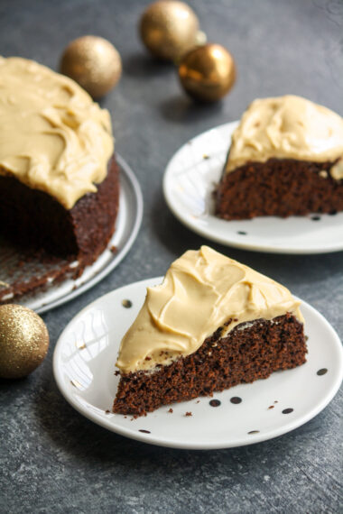 Soft spiced chocolate and ginger cake with tangy cream cheese frosting