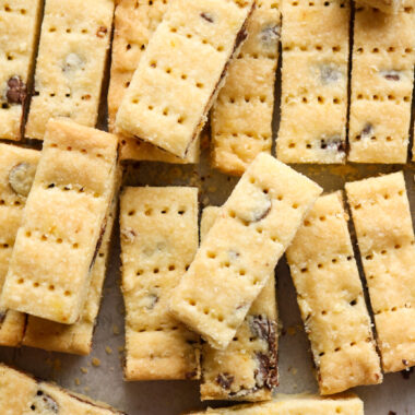 Classic buttery shortbread biscuits with chocolate chips and orange zest