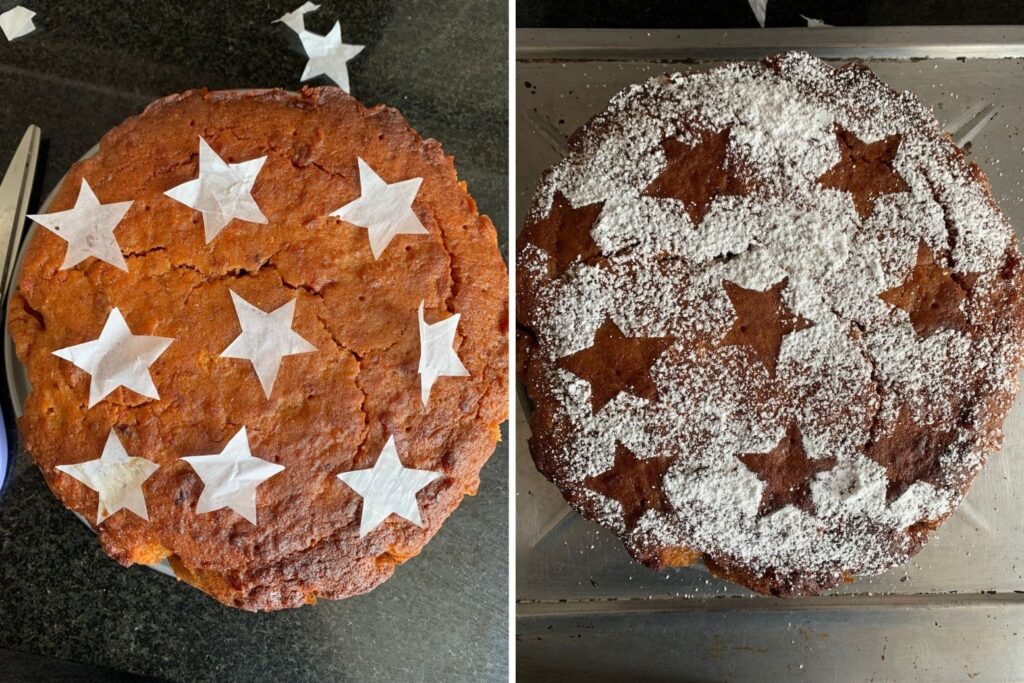 Rich, dense, boozy Christmas cake with dried fruits cooked in beer and rum