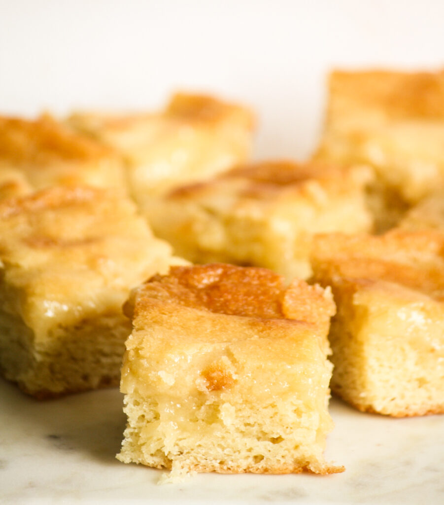 St Louis Gooey Butter Cake with a yeasted base and soft butter sugar topping