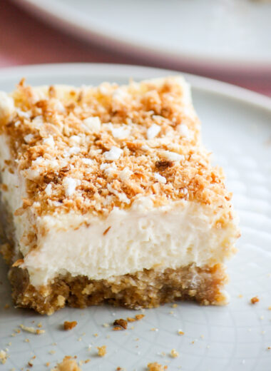 Small-batch baked cheesecake flavoured with coconut cream and shredded coconut!