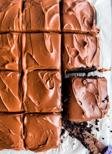 Classic moist, dark chocolate cake with a creamy chocolate frosting!