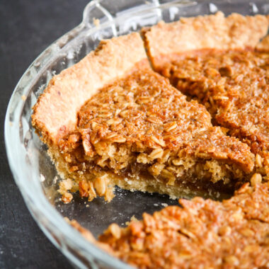 Chewy coconut oat and honey filling in homemade all-butter pie crust