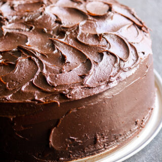 Moist, buttery chocolate cake with a decadent caramel chocolate frosting!