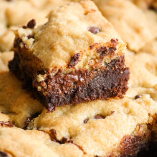 Fudgy brownies and classic chocolate chip cookie dough baked together for a decadent treat!