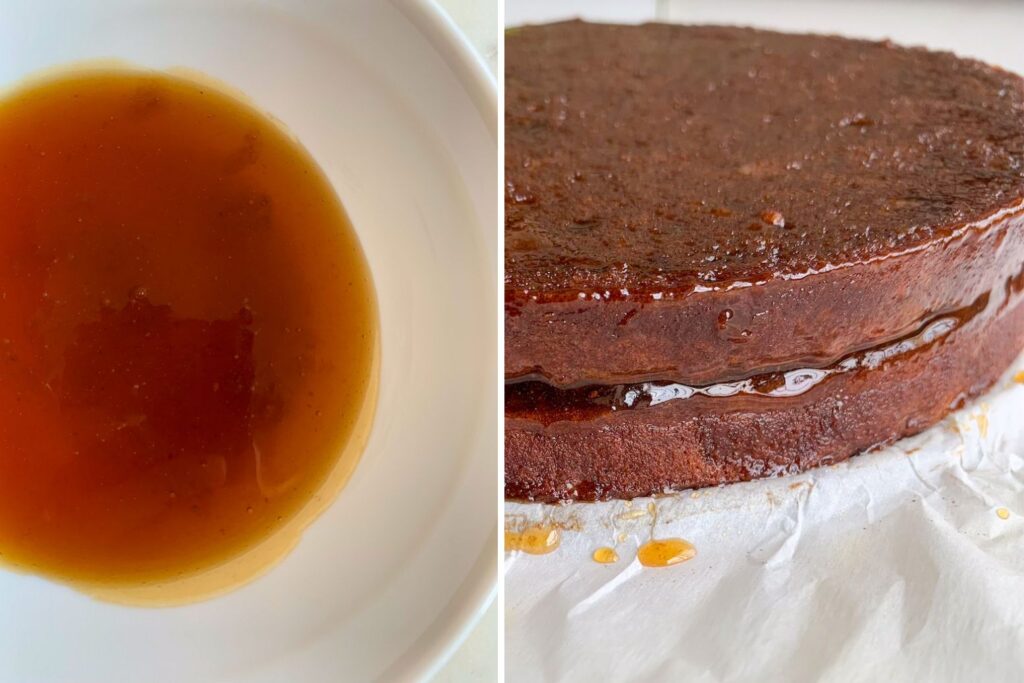 Soft chocolate sponge filled and covered with apricot jam plus a crackly chocolate glaze