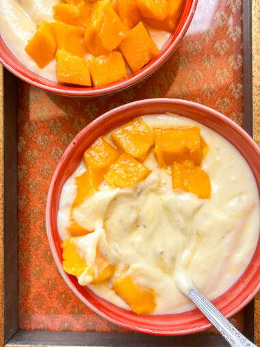 Chilled, creamy dessert made with saffron and cardamom flavoured hung curd