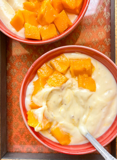 Chilled, creamy dessert made with saffron and cardamom flavoured hung curd