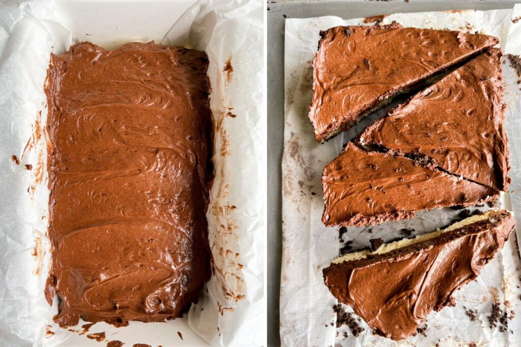 No-bake white and dark chocolate mousse cake with an Oreo base