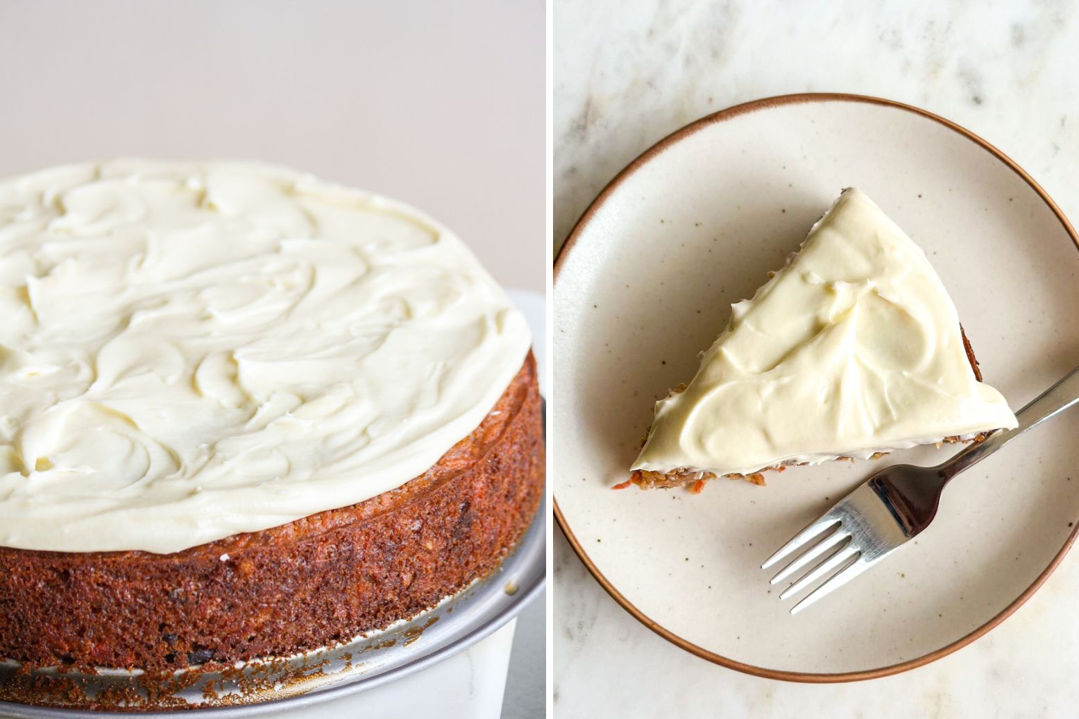 Moist carrot cake with chopped dates and an easy cream cheese frosting