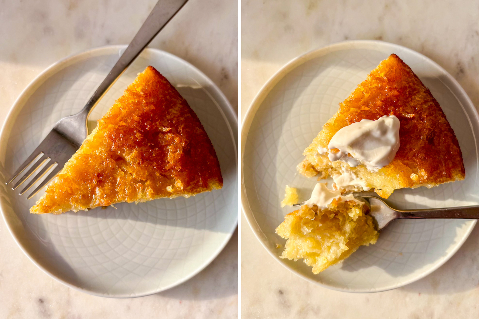A very moist, syrup-soaked orange cake made with dried and crushed filo pastry